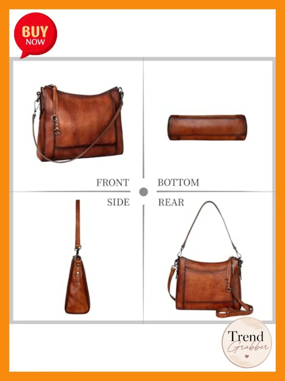 Genuine Leather Crossbody Hobo Purse with Adjustable Straps